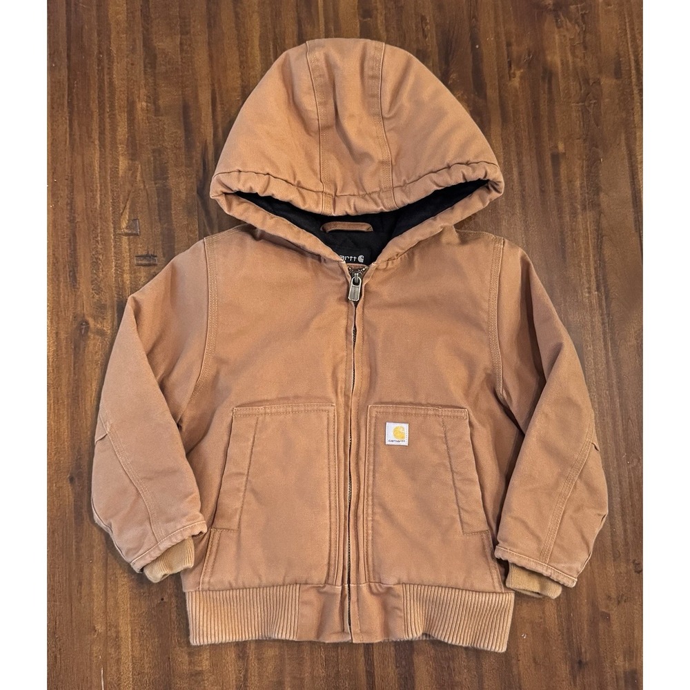 Carhartt Kids Brown Duck Canvas Insulated Hooded Active Jacket 4T